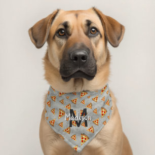 Cool pizza slice vintage gray Custom Monogram Pet Bandana Collar