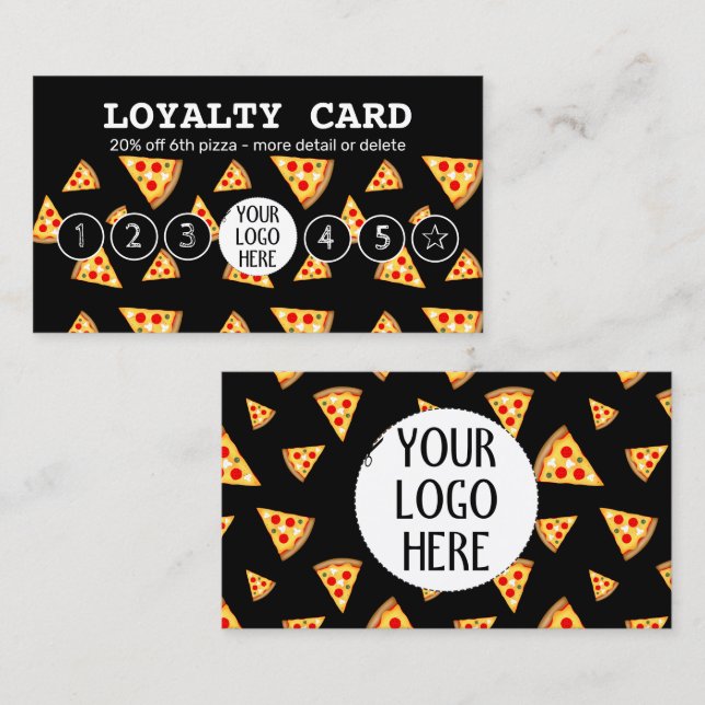 Cool pizza slices pattern Pizzeria Your logo black Loyalty Card (Front/Back)