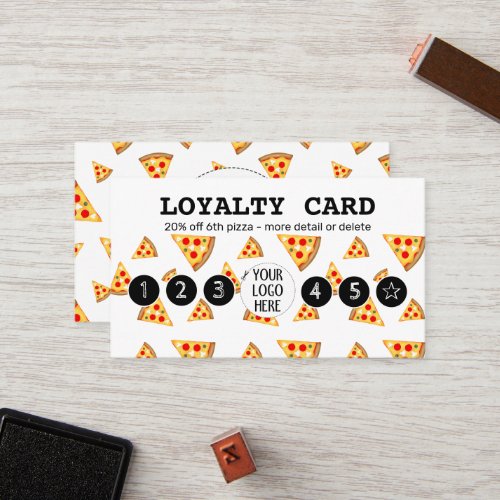 Cool pizza slices pattern Pizzeria Your logo white Loyalty Card