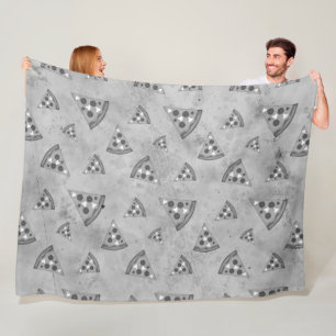 Cool pizza slices vintage black white gray pattern fleece blanket