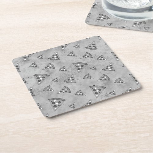Cool pizza slices vintage black white gray pattern square paper coaster