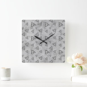 Cool pizza slices vintage black white gray pattern square wall clock