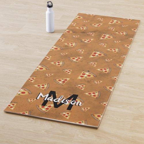 Cool pizza slices vintage brown pattern Monogram Yoga Mat