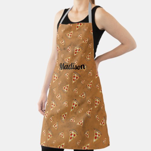 Cool pizza slices vintage brown pattern Your name Apron
