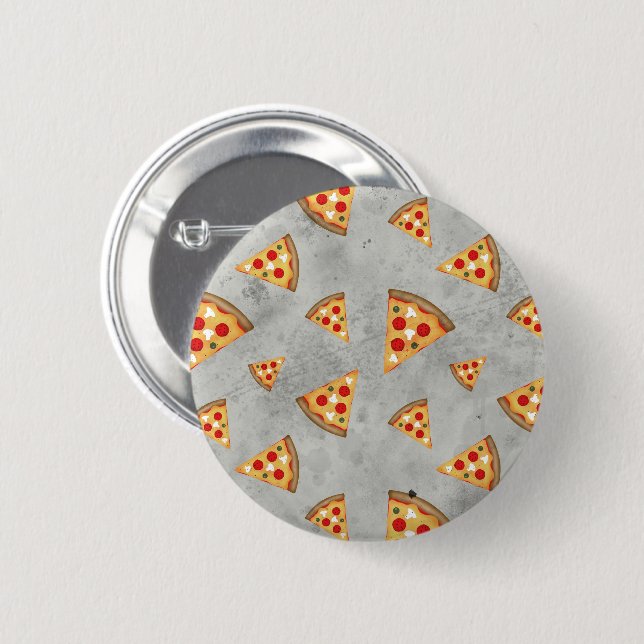 Cool pizza slices vintage gray pattern button (Front & Back)
