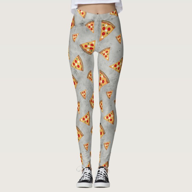 Cool pizza slices vintage gray pattern leggings (Front)