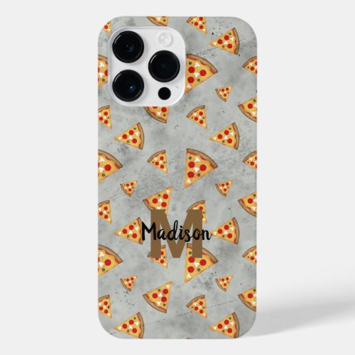 Cool pizza slices vintage gray pattern Monogram iPhone 14 Pro Max Case