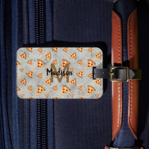 Cool pizza slices vintage gray pattern Monogram Luggage Tag