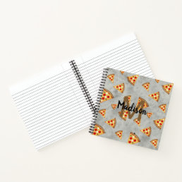 Cool pizza slices vintage gray pattern Monogram Notebook