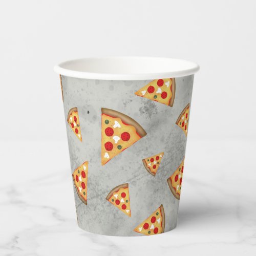 Cool pizza slices vintage gray pattern paper cups