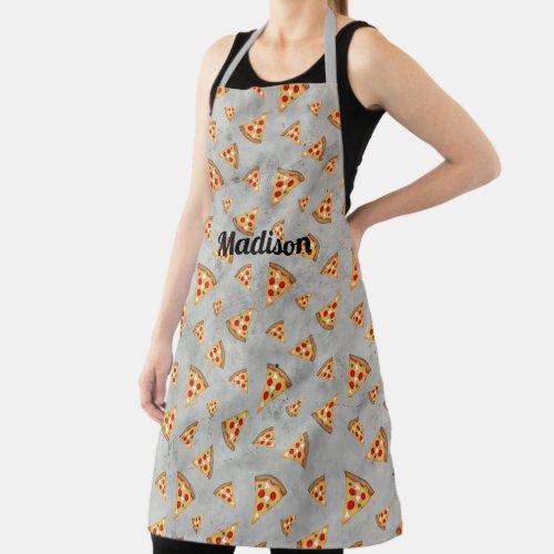 Cool pizza slices vintage gray pattern Personalize Apron