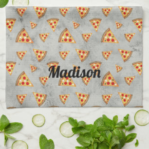 Cool pizza slices vintage gray pattern Personalize Kitchen Towel