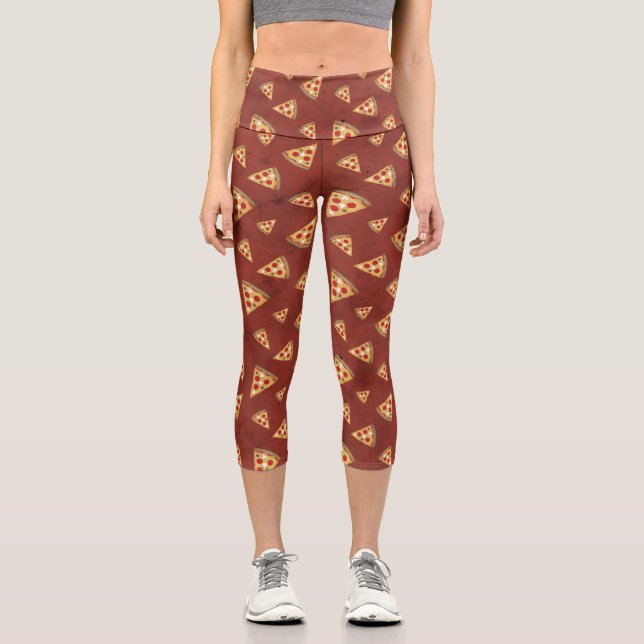 Cool pizza slices vintage red pattern capri leggings (Front)