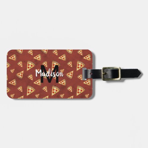Cool pizza slices vintage red pattern Monogram Luggage Tag