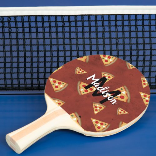Cool pizza slices vintage red pattern Monogram Ping Pong Paddle