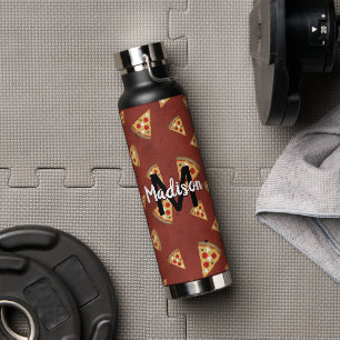 Cool pizza slices vintage red pattern Monogram Water Bottle