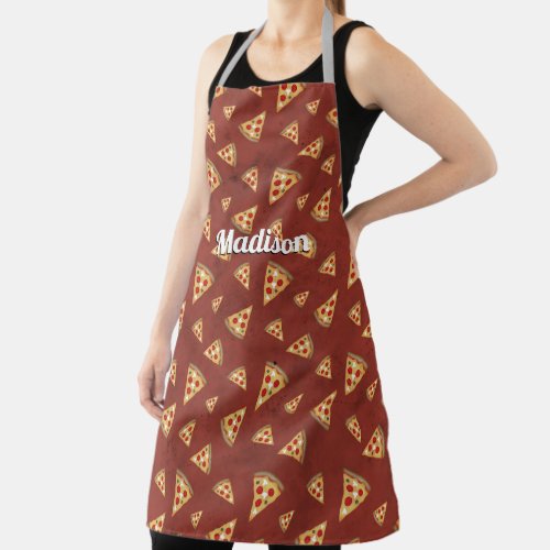 Cool pizza slices vintage red pattern Personalize Apron