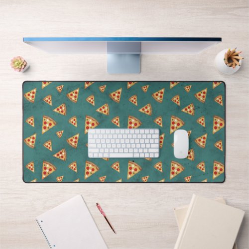 Cool pizza slices vintage teal pattern desk mat