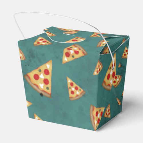 Cool pizza slices vintage teal pattern favor boxes