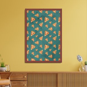 Cool pizza slices vintage teal pattern framed art