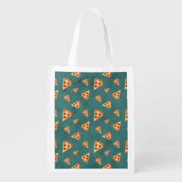 Cool pizza slices vintage teal pattern grocery bag