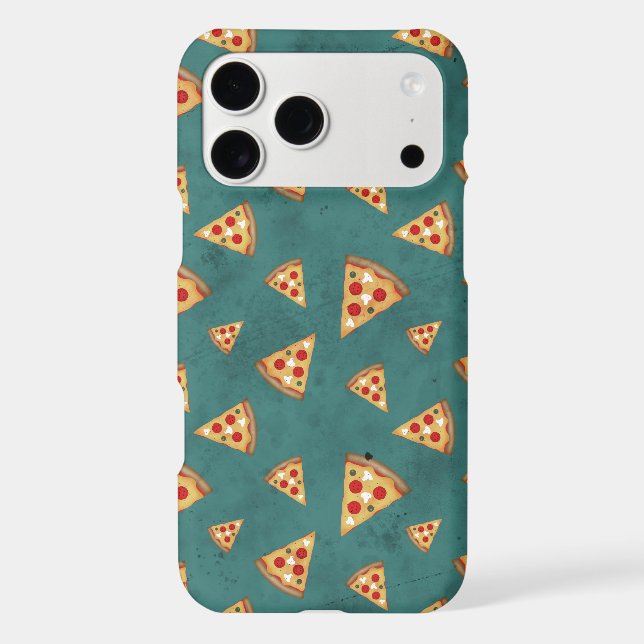 Cool pizza slices vintage teal pattern iPhone case (Back)
