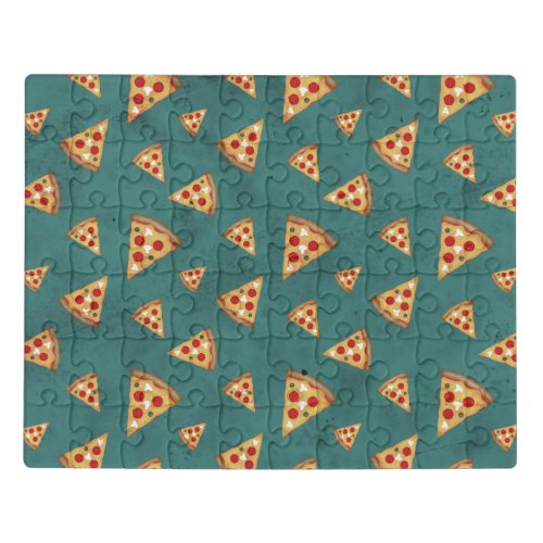 Cool pizza slices vintage teal pattern jigsaw puzzle