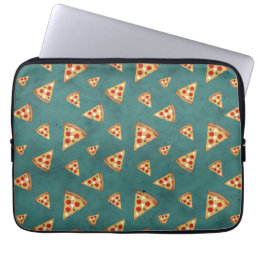 Cool pizza slices vintage teal pattern laptop sleeve
