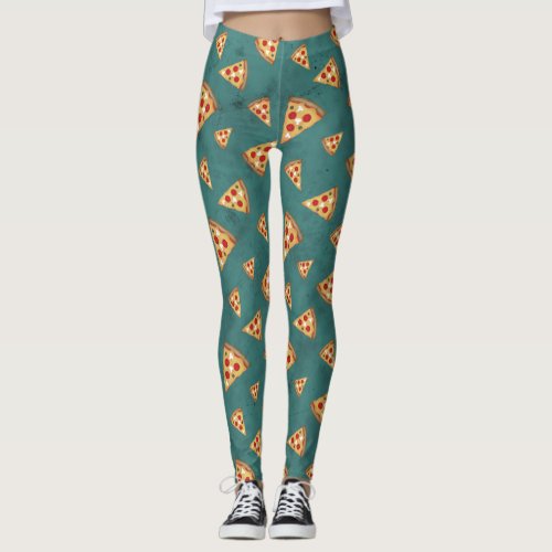 Cool pizza slices vintage teal pattern leggings