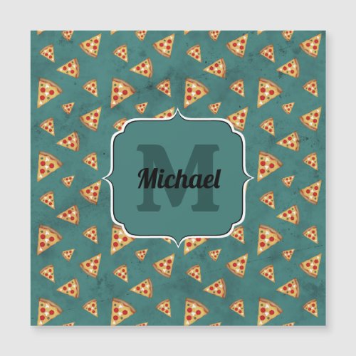 Cool pizza slices vintage teal pattern Monogram