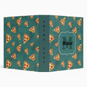 Cool pizza slices vintage teal pattern Monogram 3 Ring Binder