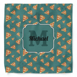 Cool pizza slices vintage teal pattern Monogram Bandana