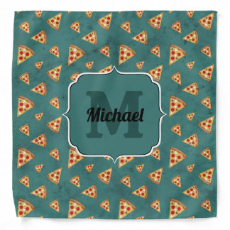 Cool pizza slices vintage teal pattern Monogram Bandana