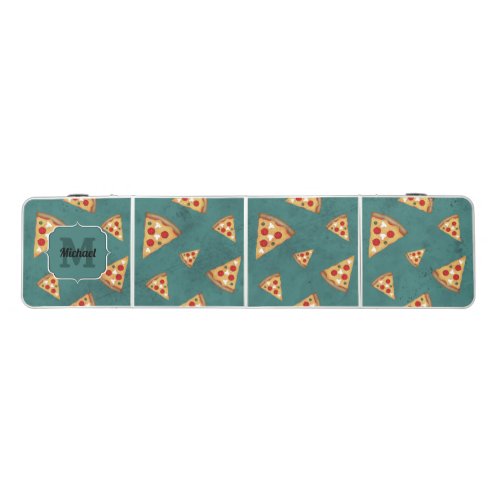 Cool pizza slices vintage teal pattern Monogram Beer Pong Table