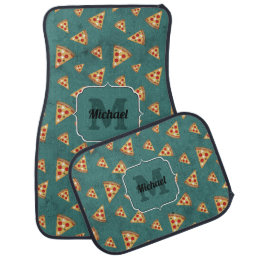 Cool pizza slices vintage teal pattern Monogram Car Floor Mat