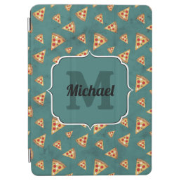 Cool pizza slices vintage teal pattern Monogram iPad Air Cover