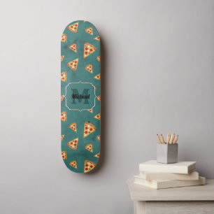 Cool pizza slices vintage teal pattern Monogram Skateboard