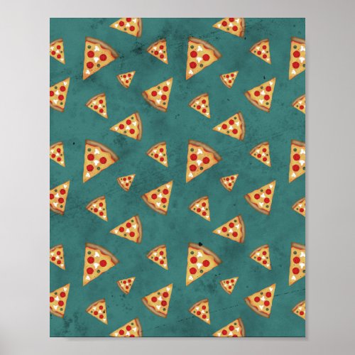 Cool pizza slices vintage teal pattern poster