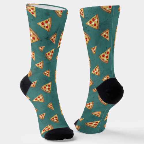 Cool pizza slices vintage teal pattern socks