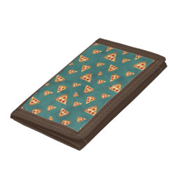 Cool pizza slices vintage teal pattern trifold wallet