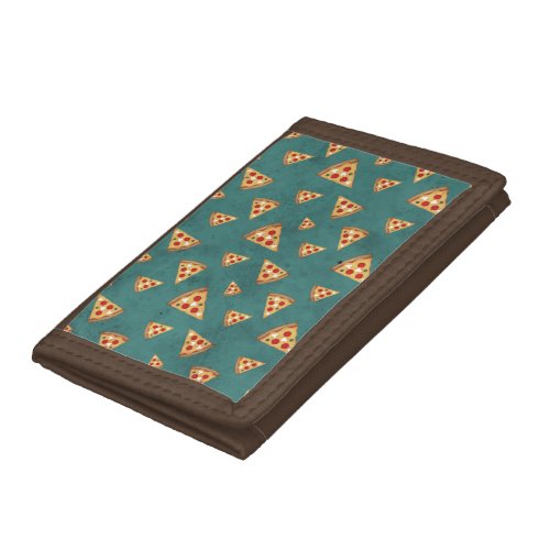 Cool pizza slices vintage teal pattern trifold wallet