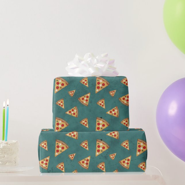 Cool pizza slices vintage teal pattern wrapping paper (Party Gifts)