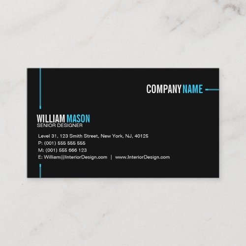 Cool Plain Black and Blue Modern Business Card