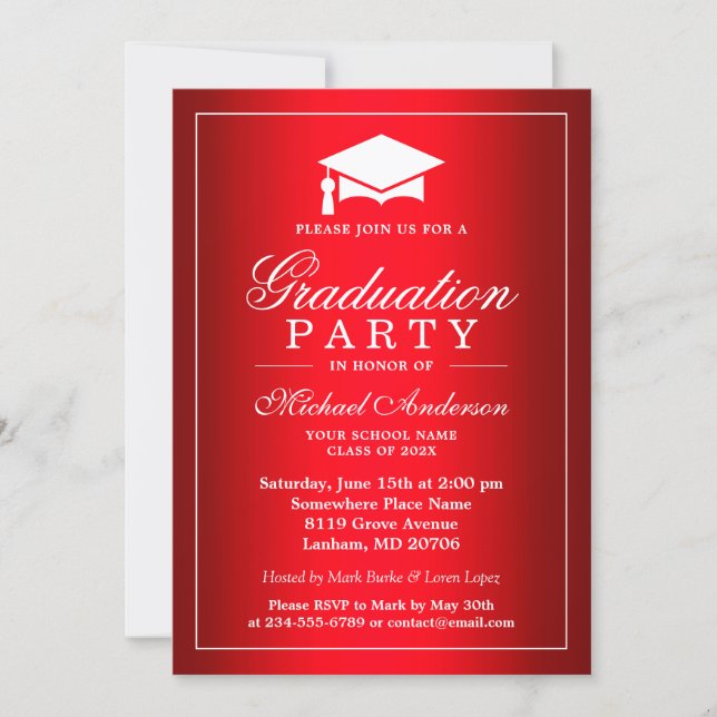 Cool Plain Red Gradient Look Graduate Graduation Invitation (Front)
