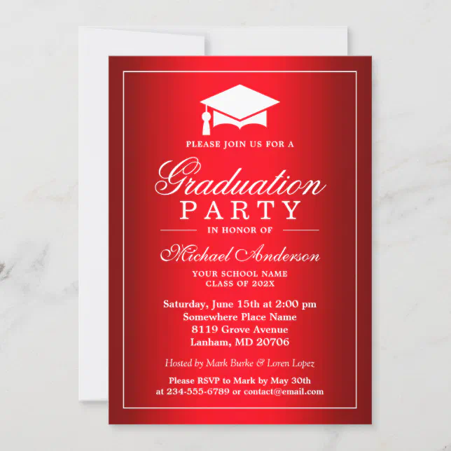 Cool Plain Red Gradient Look Graduate Graduation Invitation | Zazzle