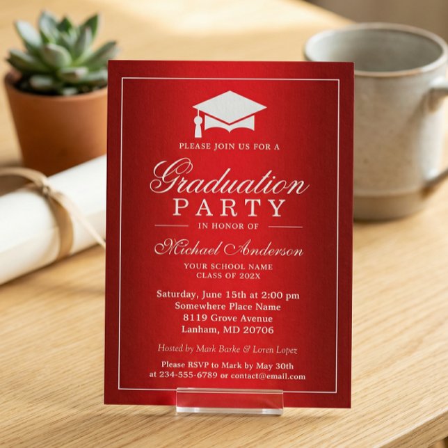 Cool Plain Red Gradient Look Graduate Graduation Invitation (Creator Uploaded)