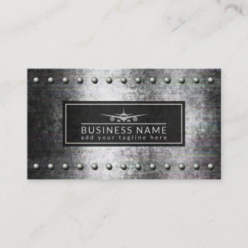 Cool Plane Silhouette Rough Steel Rivets Aviation Business Card