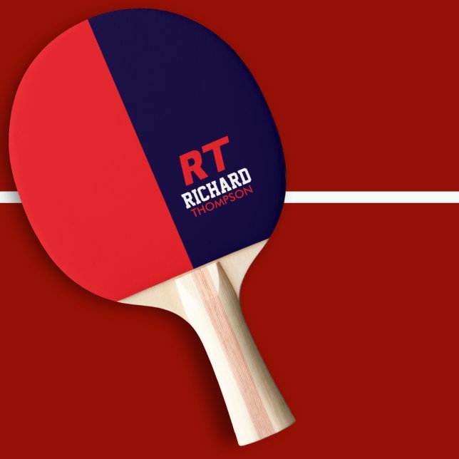 Cool Player Monogram name half-blue half-red Ping Pong Paddle (Creator Uploaded)
