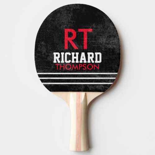 Cool Player Monogram name  initials aged black Ping Pong Paddle