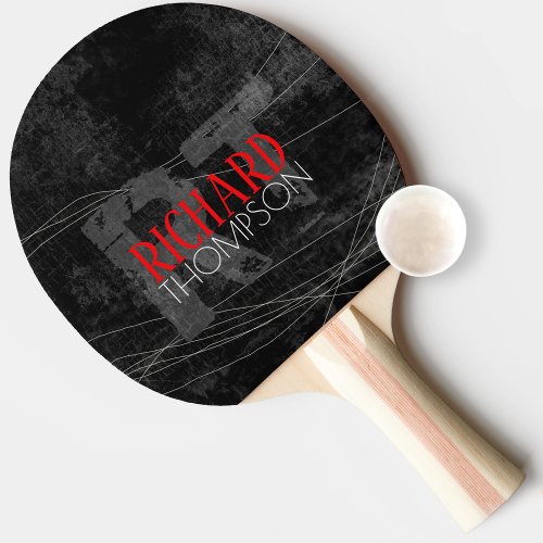 Cool player monogram name  initials on black ping pong paddle